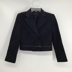 BCBGMaxAZARIA Double Breasted Cropped Diagonal Print Jacket Career Blk Size S